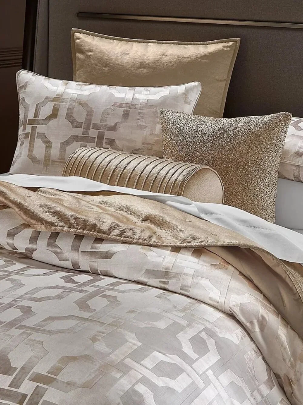 Hotel Collection Luxury Fresco 3Pc Queen Duvet Cover Set Gold Jacquard - New